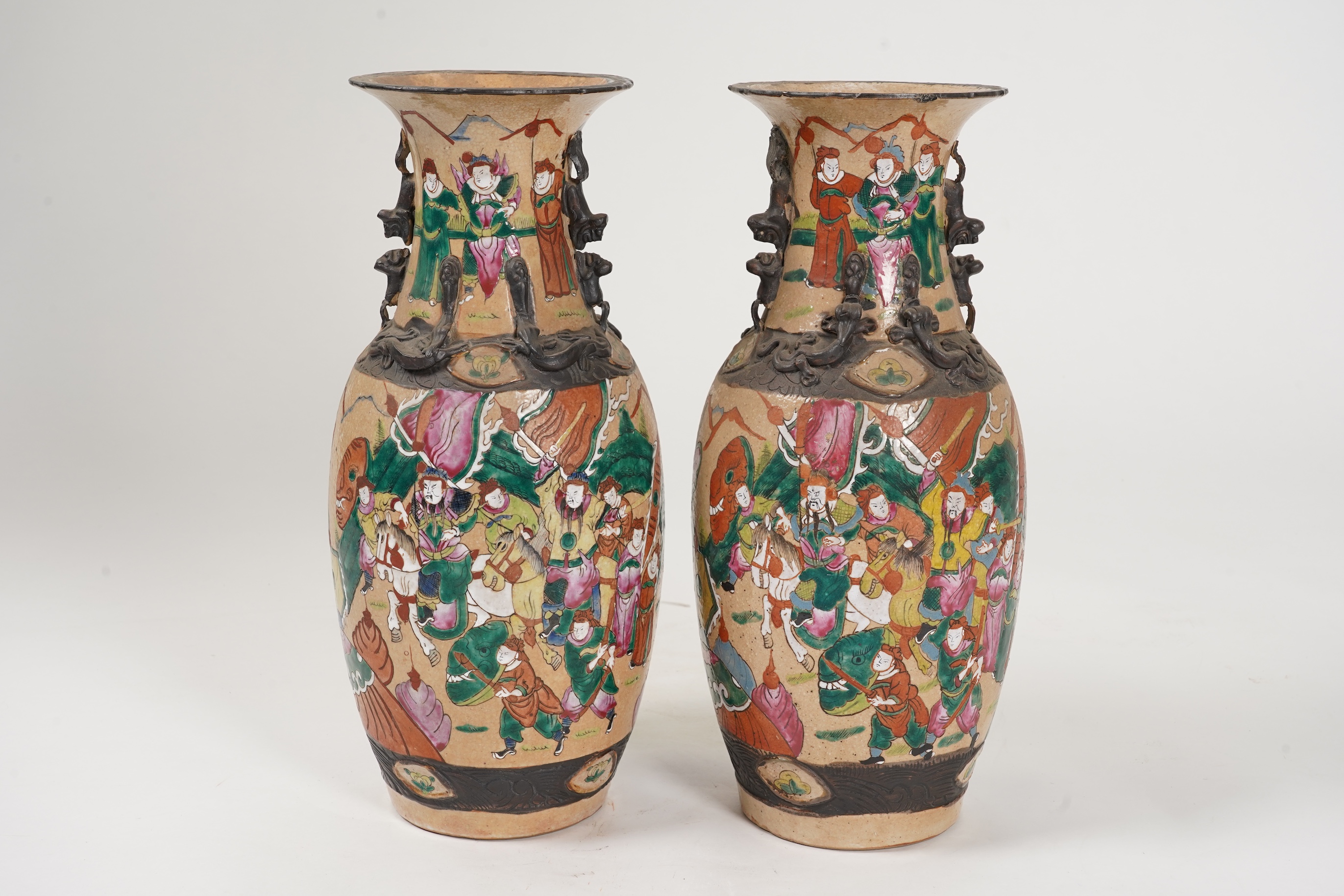 A pair of Chinese famille rose crackle glaze vases, early 20th century